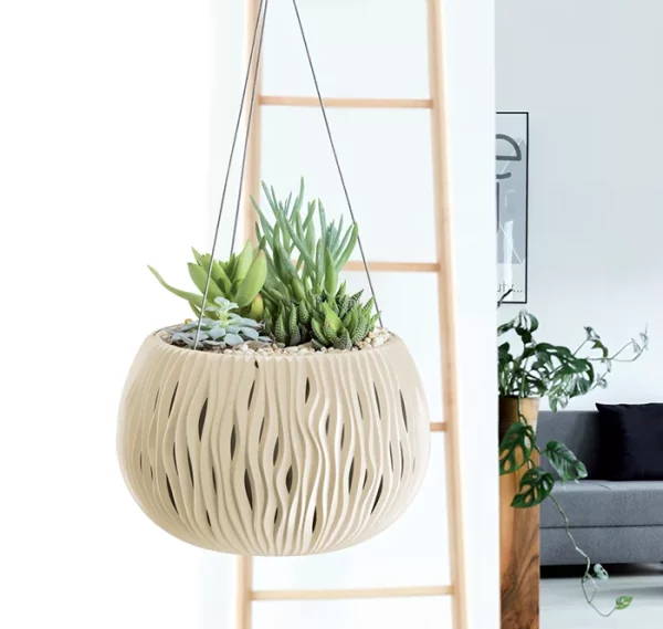 Kvetináč s vkladom a ocel. lankom SANDY BOWL WS krémový 29cm