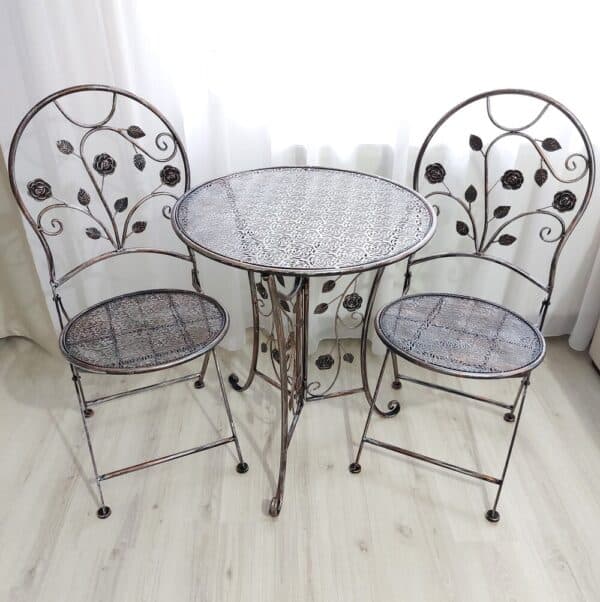 Kovový vintage set záhradného nábytku MADISON stôl + 2 stoličky