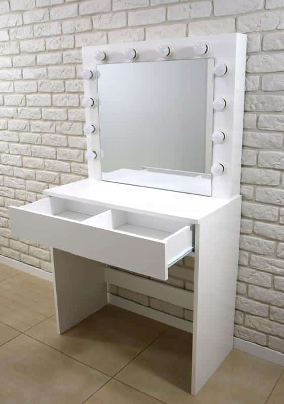 Toaletný stolík biely s osvetlením Hollywood 80 x 40 x 140 cm