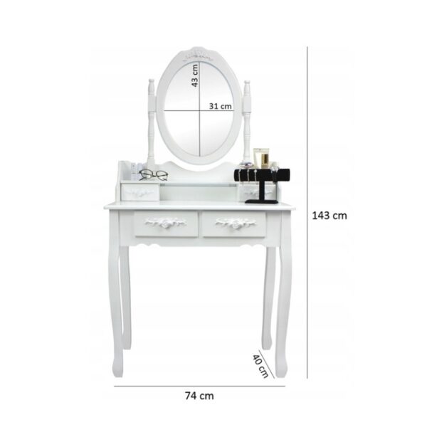 Toaletný stolík biely so zrkadlom a taburetkou