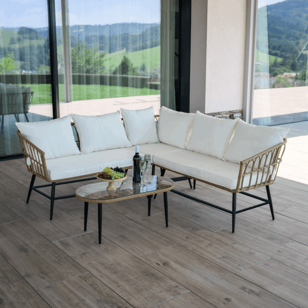 Záhradný ratanový set, prírodná/béžová/čierna, ARALY