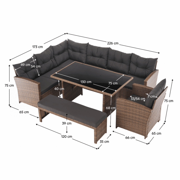 Záhradný ratanový set, sivohnedá/svetlohnedá, SAGIR