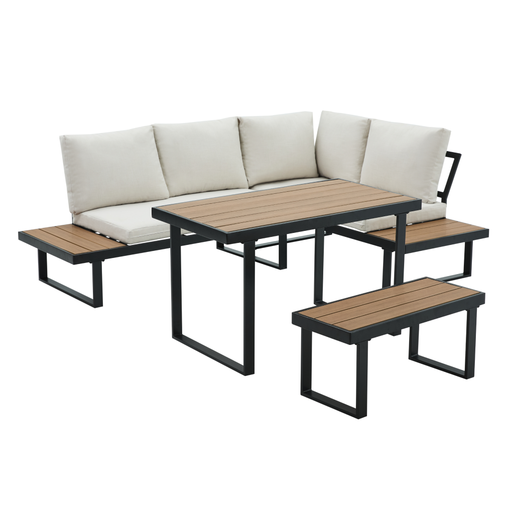 Záhradný set, čierna/krém/dub, FLOJD