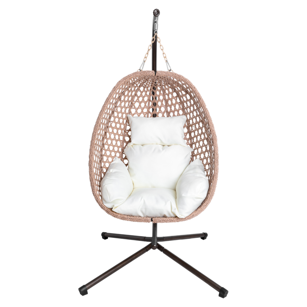 Závesné kreslo, skladacie, medená/béžová/krémová, SANAN